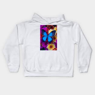 Big Blue Butterfly On Poms Bouquet Kids Hoodie